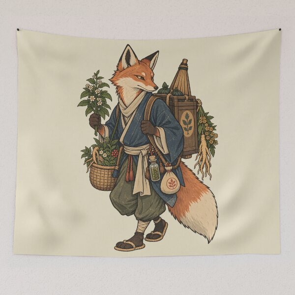 Item preview, Japanese Fox Herbalist Vintage Art | Traditional Apothecary Fox Illustration | Japanese Folklore Animal designed and sold by Leeded.