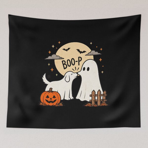 Item preview, Boo P Ghost Dog Cute Halloween Pumpkin Moon Art designed and sold by SoyLamderma.