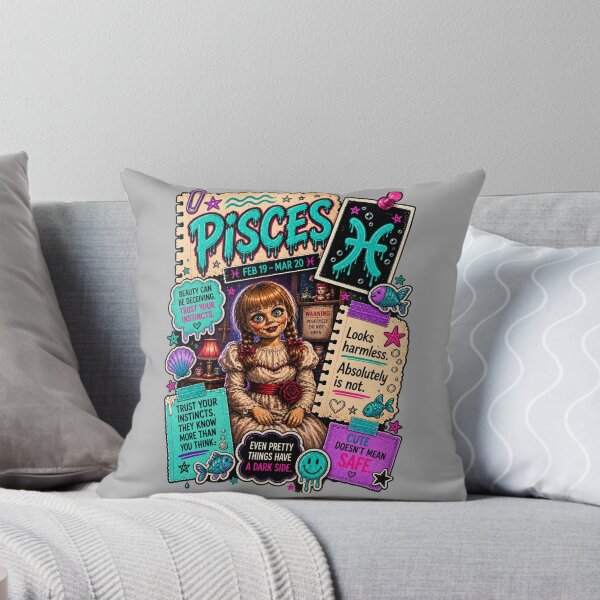 Item preview, Pisces Annabelle Horror Zodiac Collage designed and sold by ElizBurkes.