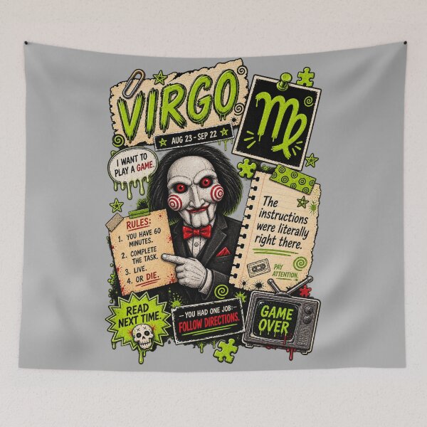 Item preview, Virgo Billy the Puppet Saw Horror Zodiac Collage designed and sold by ElizBurkes.