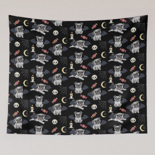 Item preview, pixel bat pugs halloween 8-bit video game style designed and sold by FandomizedRose.