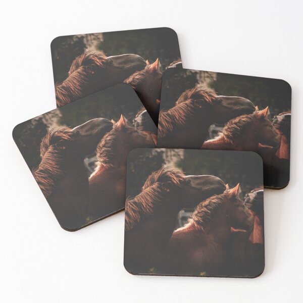 Item preview, Moody Wild Horses Herd Golden Sunset Light Equine Art designed and sold by wildsilencee.