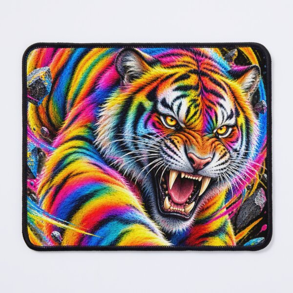 Item preview, Rainbow Tiger Fury – Colorful Airbrush Tiger Art, Fierce Wild Cat Artwork- PLUSHIWORLD designed and sold by PLUSHIWORLDtm.