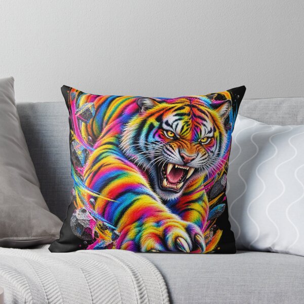 Item preview, Rainbow Tiger Fury – Colorful Airbrush Tiger Art, Fierce Wild Cat Artwork- PLUSHIWORLD designed and sold by PLUSHIWORLDtm.