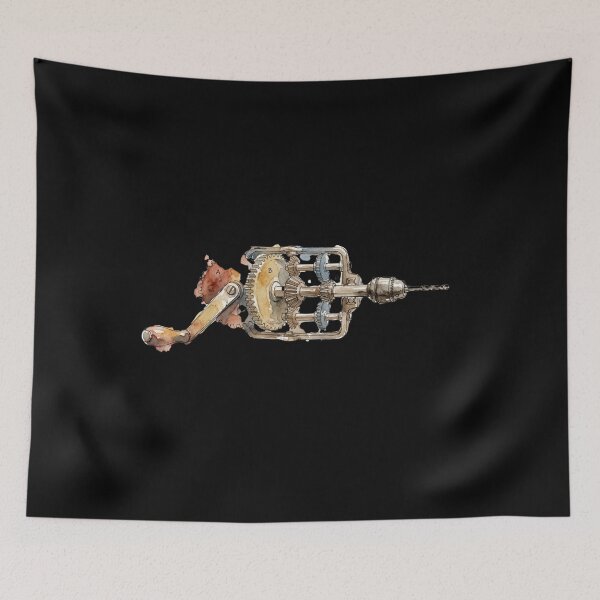 Item preview, Vintage Hand Drill Mechanical Gears Watercolor Art designed and sold by bvdesignart.