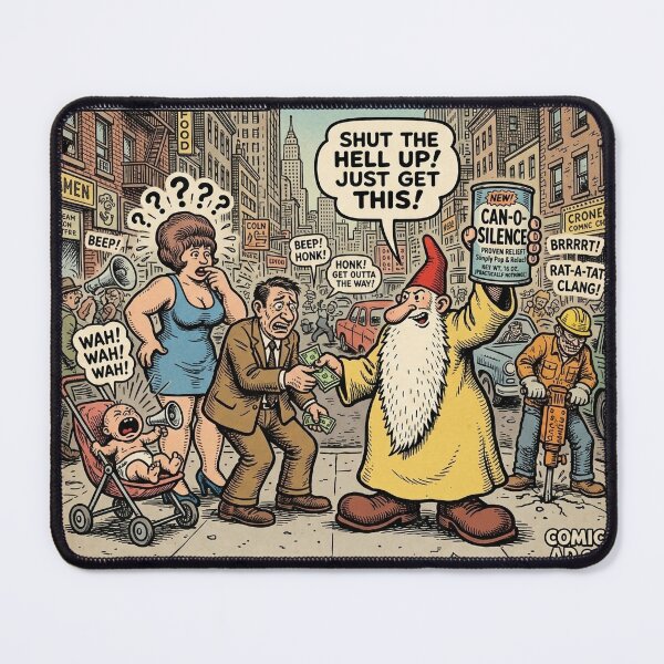 Item preview, Can-o-Silence: Vintage Comic Book Parody & Urban Satire Pop Art Print designed and sold by FreiherrPK.