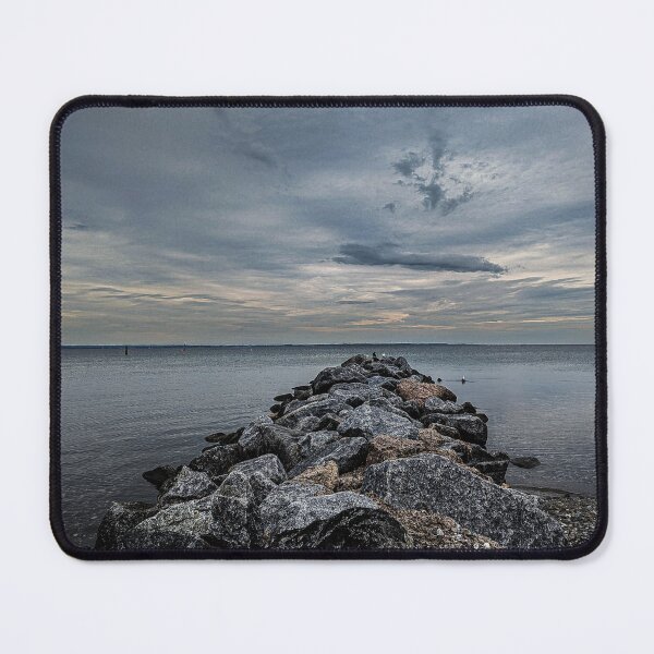 Item preview, Stone jetty by the sea – Dramatic sky & coastal landscape designed and sold by Tammigrafie.