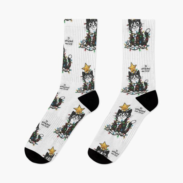 Item preview, Tuxedo Cat Christmas Lights Mischief Illustration designed and sold by Flying Doggo.
