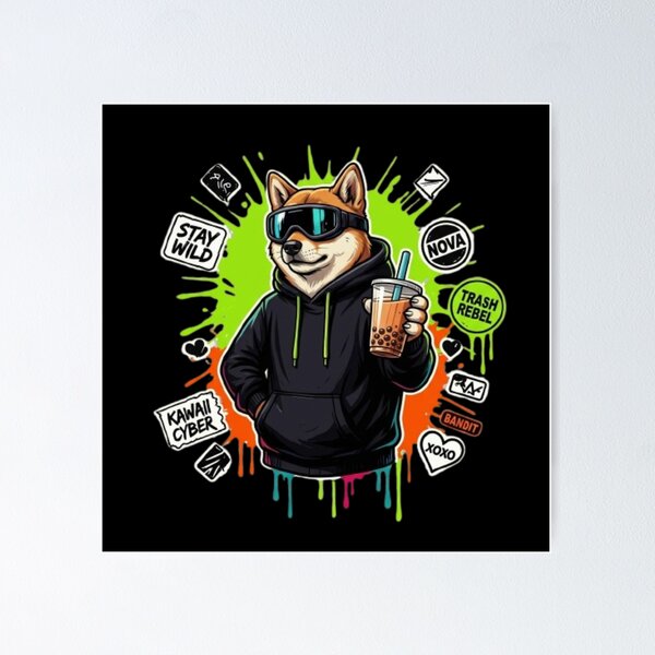 Item preview, Kawaii Cyber Shiba Inu Streetwear designed and sold by PoleksGraphics.