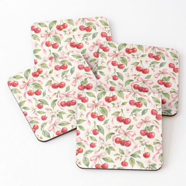 Item preview, Watercolor Cherry and Pink Ribbon Seamless Pattern designed and sold by Mhop2.