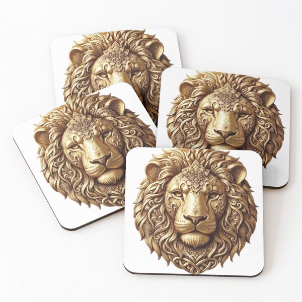 Item preview, Ornate Golden Lion Head Emblem designed and sold by NikmaArt.