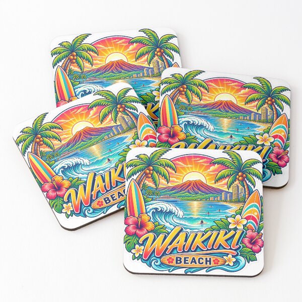 Item preview, Waikiki Beach Hawaii – Tropical Surf, Diamond Head & Sunset Travel Art designed and sold by ChicClicker.