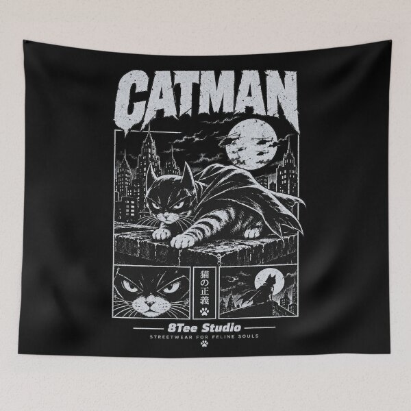 Item preview, Catman Black Cat Superhero Japanese Vintage Comic Art designed and sold by ElizBurkes.