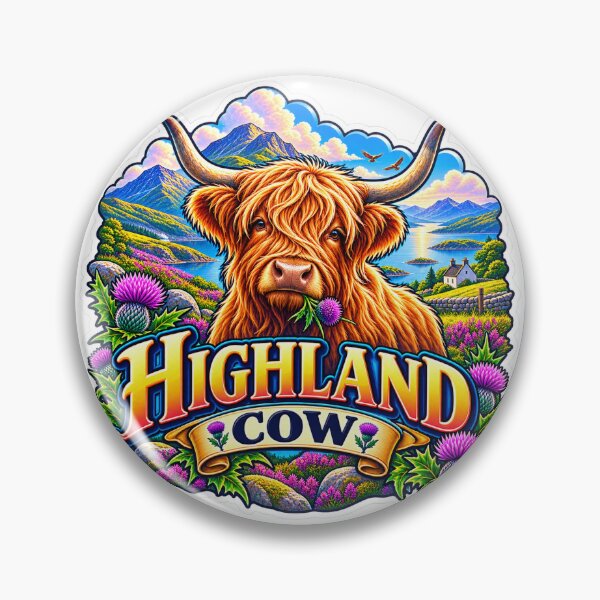 Item preview, Highland Cow – Scottish Coo, Thistles & Highlands Landscape designed and sold by ChicClicker.