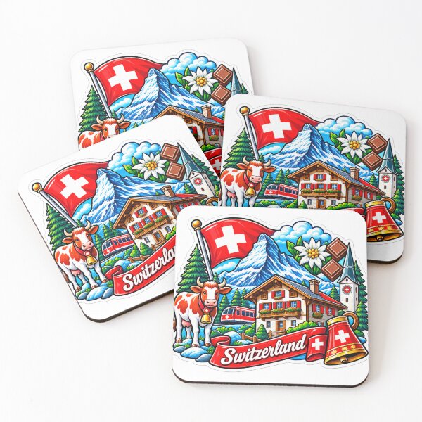 Item preview, Switzerland Alpine Adventure – Matterhorn, Chalet & Swiss Cow designed and sold by ChicClicker.