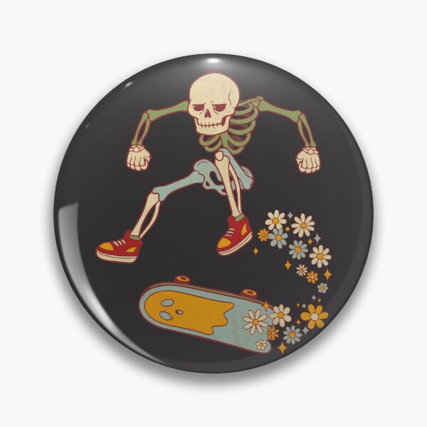 Item preview, Skeleton skater jumping with retro 70s flowers - Dark Colors Edition designed and sold by Shyla Marsare.