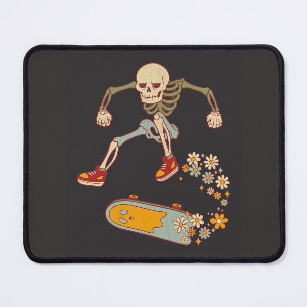 Item preview, Skeleton skater jumping with retro 70s flowers - Dark Colors Edition designed and sold by Shyla Marsare.