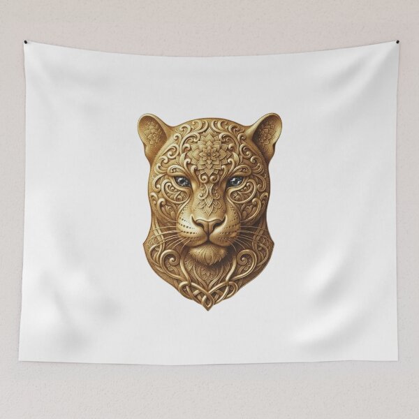 Item preview, Ornate Golden Leopard Head Emblem designed and sold by NikmaArt.