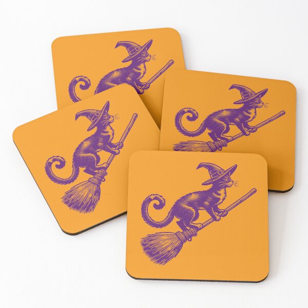 Item preview, Vintage Witch Cat Flying on Broomstick Halloween designed and sold by SolutionsArt.