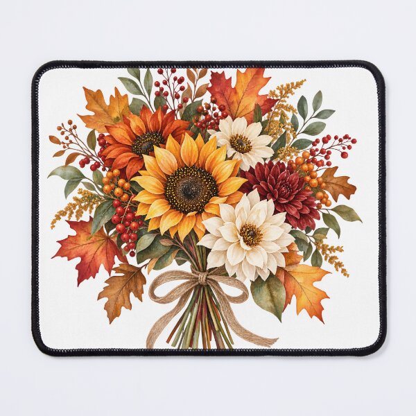 Item preview, Autumn Watercolor Floral Bouquet – Fall Sunflowers and Maple Leaves designed and sold by suthee navakul.