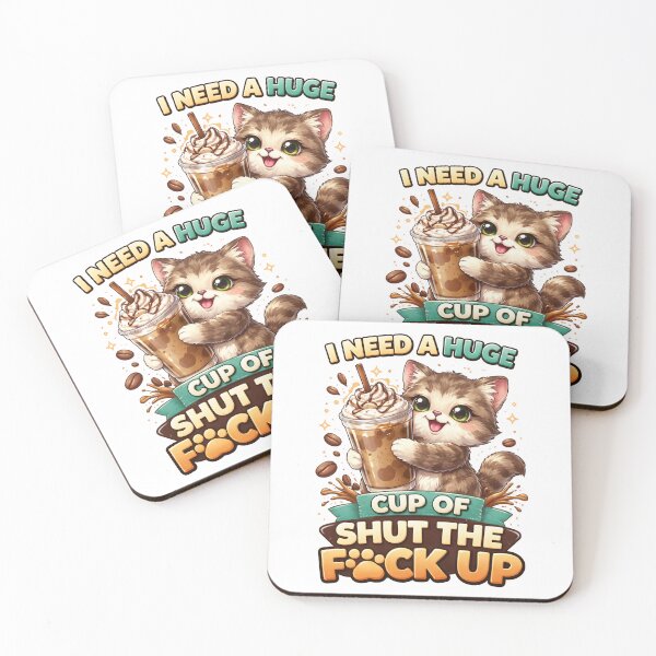 Item preview, I Need a Huge Cup of Shut the F Up Funny Cat Coffee Design. designed and sold by The-T-In-Retro.