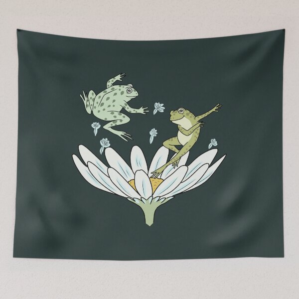 Item preview, Frog Couple Dancing on Daisy Flower Cottagecore Art designed and sold by LeshanArt.