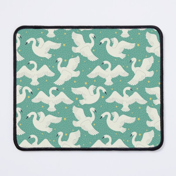 Item preview, flying white swans and yellow stars on green background designed and sold by burbura.