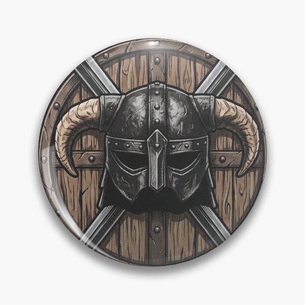 Item preview, Dovahkiin - Skyrim Dragonborn Horned Helmet and Crossed Swords Fantasy Art designed and sold by Overlord Kingdom.