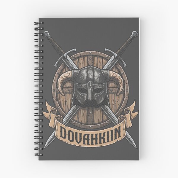 Item preview, Dovahkiin - Skyrim Dragonborn Horned Helmet and Crossed Swords Fantasy Art designed and sold by Overlord Kingdom.