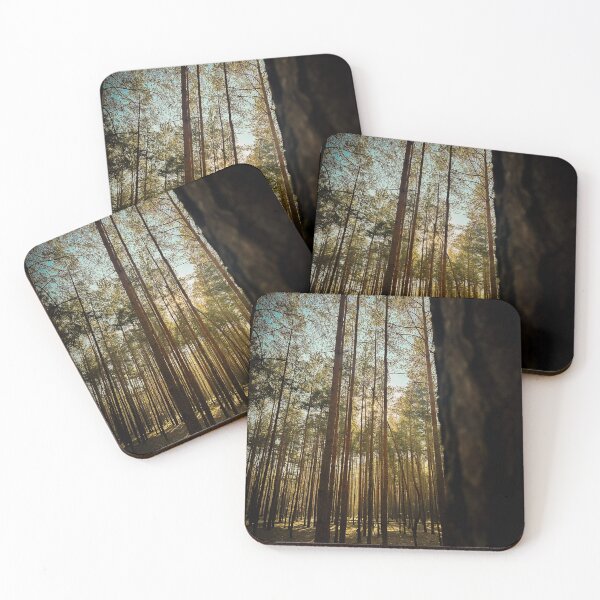 Item preview, Moody Pine Forest Golden Sunbeams Landscape Photography designed and sold by wildsilencee.