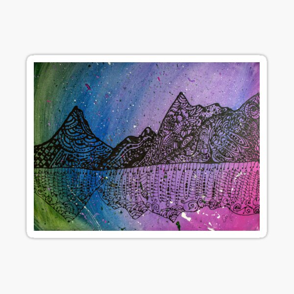 Zen Tangle Mountains in Galaxy Sticker