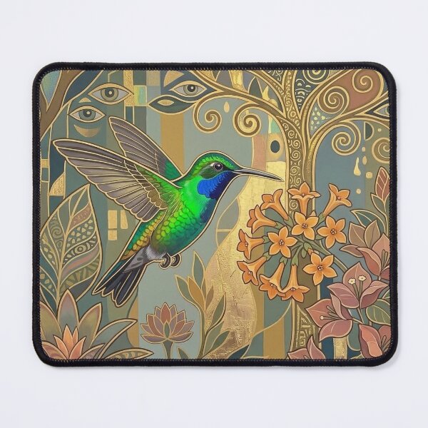 Item preview, Gilded Emerald: Art Nouveau Green Mango Hummingbird Print designed and sold by FreiherrPK.