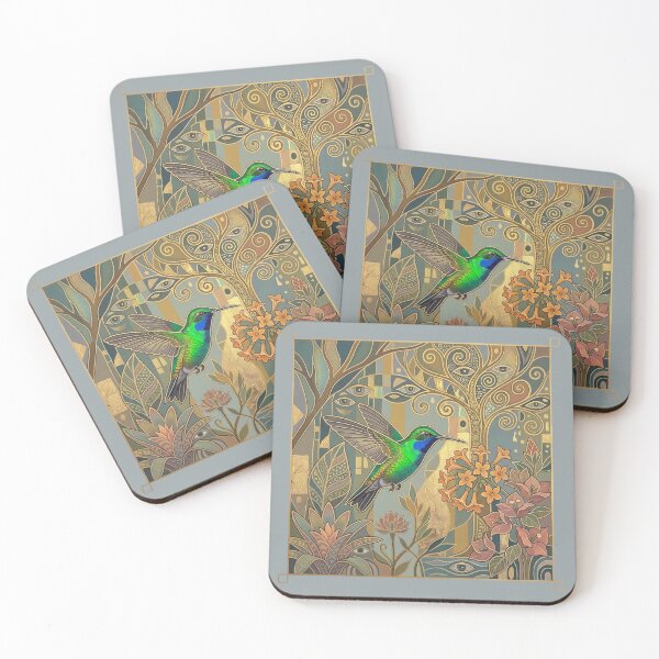 Item preview, Gilded Emerald: Art Nouveau Green Mango Hummingbird Print designed and sold by FreiherrPK.