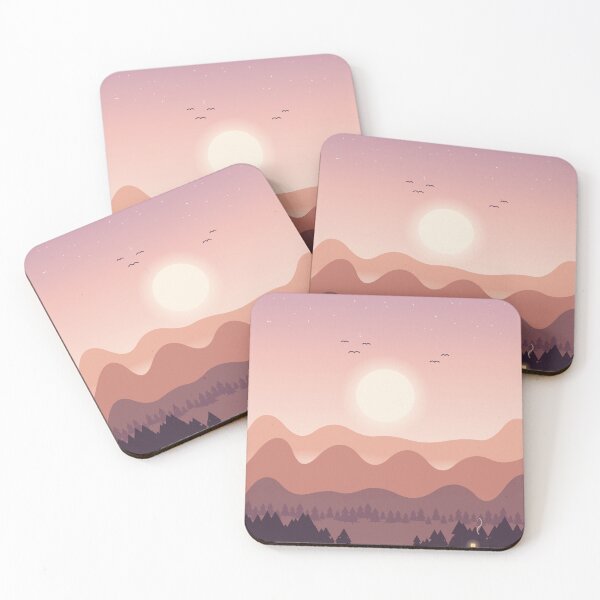 Item preview, Pastel Dusk Mountains Cabin by the Lake – Minimalist Pine Forest Sunset designed and sold by JazibaArif.