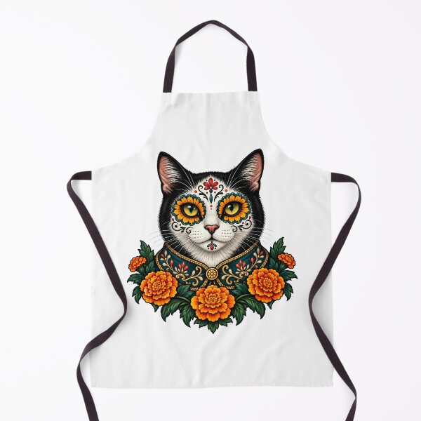 Item preview, Day of the Dead Catrin Tuxedo Cat Art designed and sold by Old's Cool Cat Studio.