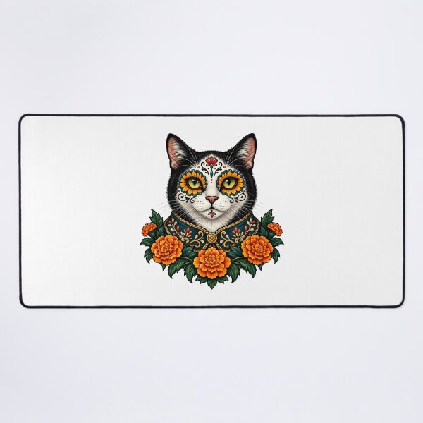 Item preview, Day of the Dead Catrin Tuxedo Cat Art designed and sold by Old's Cool Cat Studio.