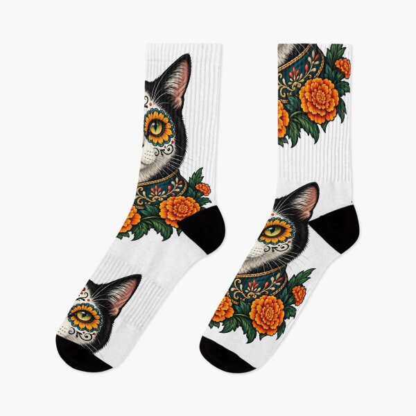 Item preview, Day of the Dead Catrin Tuxedo Cat Art designed and sold by Old's Cool Cat Studio.