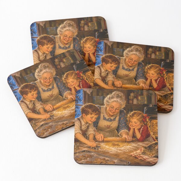 Item preview, Vintage 1940s Christmas Baking Grandma and Children in a Cozy Kitchen designed and sold by acceleratorhams.