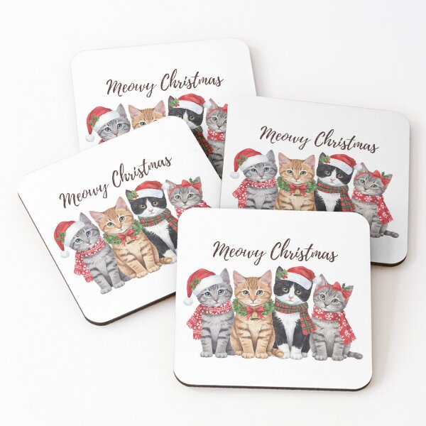 Item preview, Meowy Christmas Cute Christmas Cats with Santa Hats and Festive Scarves designed and sold by Snifferius.