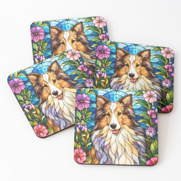 Item preview, Rough Collie Stained Glass Floral Art designed and sold by pinkal.