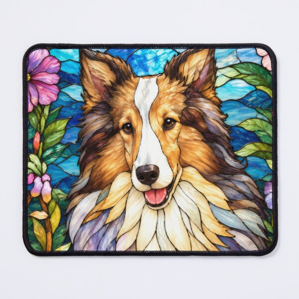 Item preview, Rough Collie Stained Glass Floral Art designed and sold by pinkal.