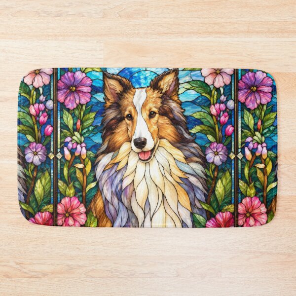 Item preview, Rough Collie Stained Glass Floral Art designed and sold by pinkal.