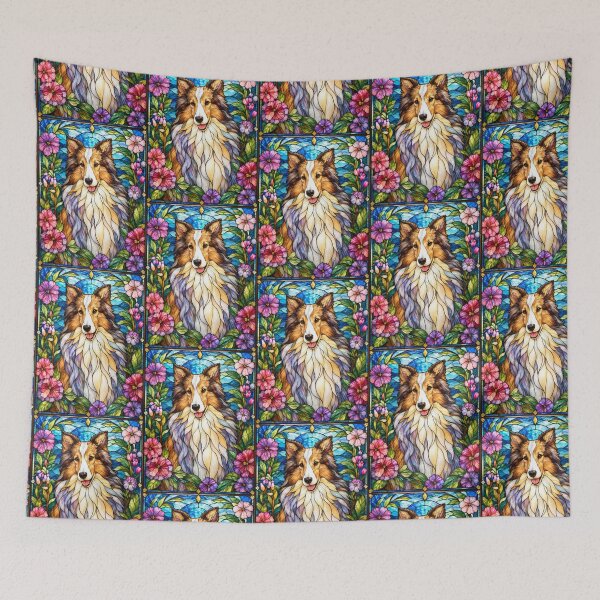Item preview, Rough Collie Stained Glass Floral Art designed and sold by pinkal.
