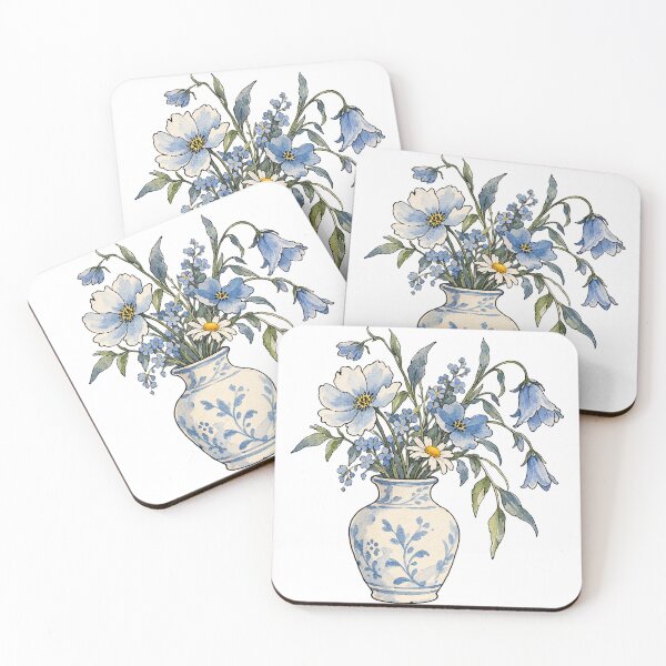 Item preview, Wild Blue Flowers and Daisy in Ceramic Vase Watercolor designed and sold by Jessie's Palette.