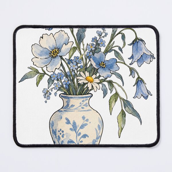Item preview, Wild Blue Flowers and Daisy in Ceramic Vase Watercolor designed and sold by Jessie's Palette.