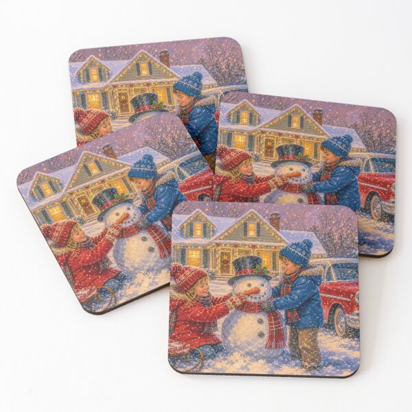 Item preview, Vintage 1950s Christmas Snow Day Kids Building a Snowman designed and sold by acceleratorhams.