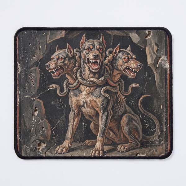 Item preview, Infernal Watchdog: Classical Cerberus Fresco Print designed and sold by FreiherrPK.