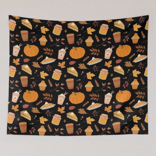 Item preview, Cozy Autumn Harvest Food Pattern Coaster – Pumpkin Coffee and Maple Leaves designed and sold by FestivityFinds.
