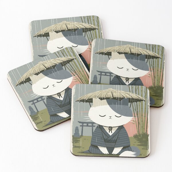 Item preview, Japanese Cat Monk In Rain - Zen Samurai Cat Aesthetic designed and sold by JossDesign15.