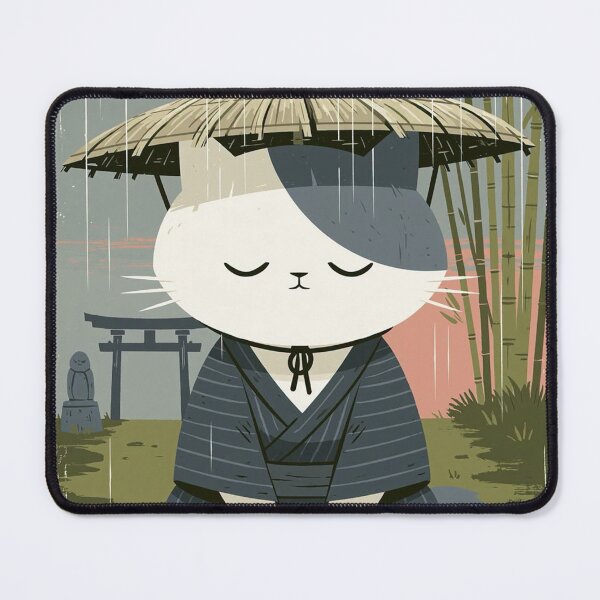 Item preview, Japanese Cat Monk In Rain - Zen Samurai Cat Aesthetic designed and sold by JossDesign15.